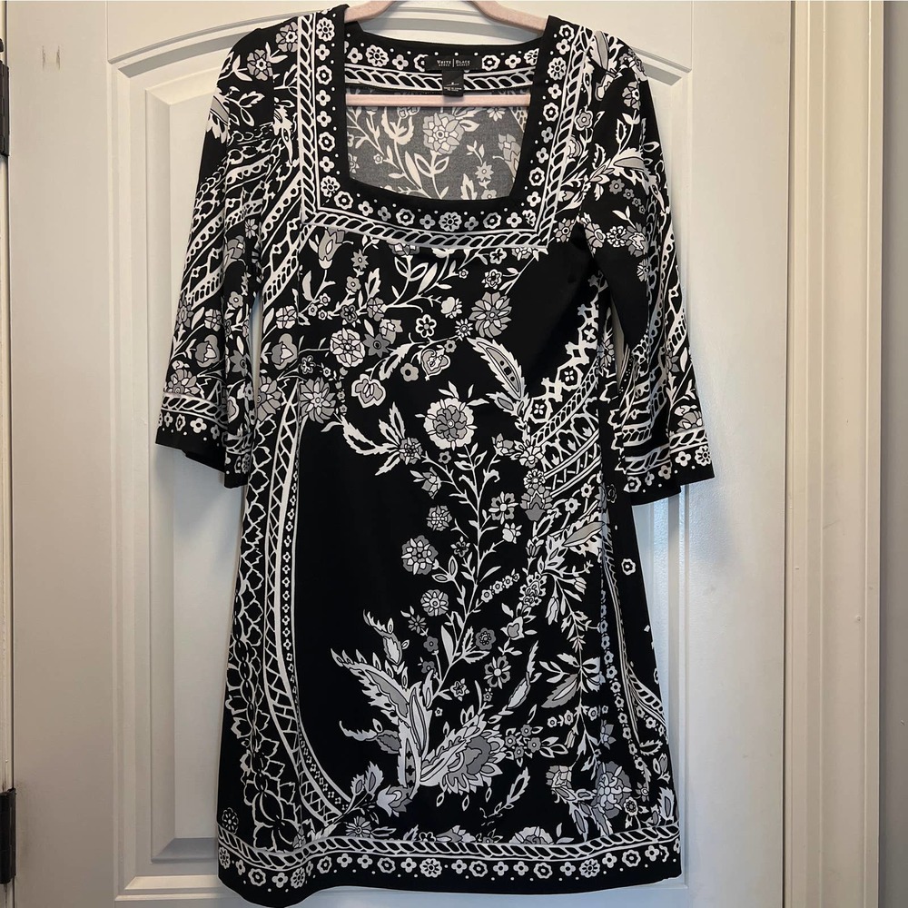 White House Black Market Women's Square Neck Bell Sleeve Floral Dress Size S
